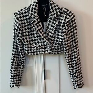 NWT for Love & Lemons Cropped Monochrome Houndstooth Blazer